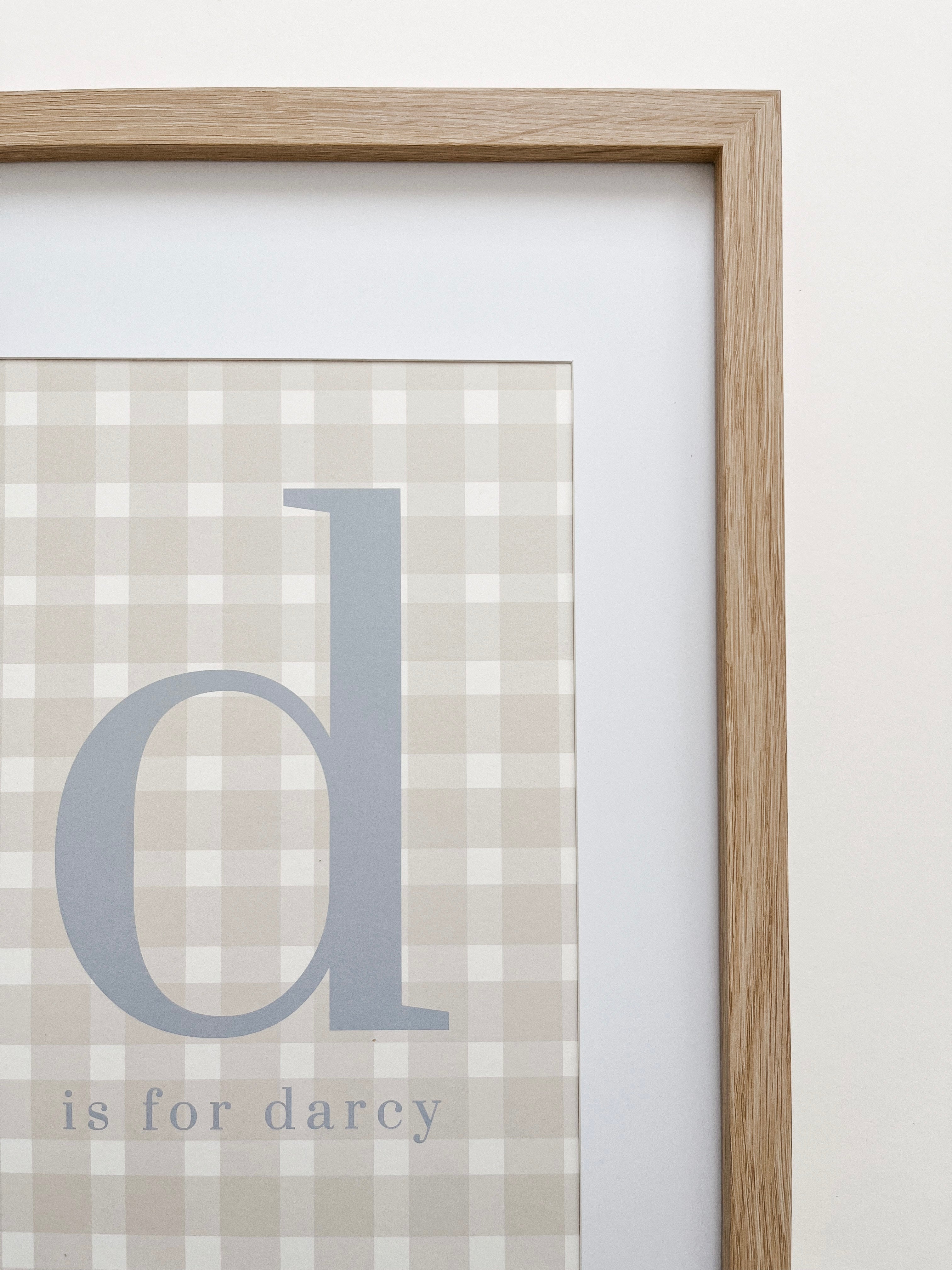 Gingham Name & Initial Print ~ Dusty Blue & Beige