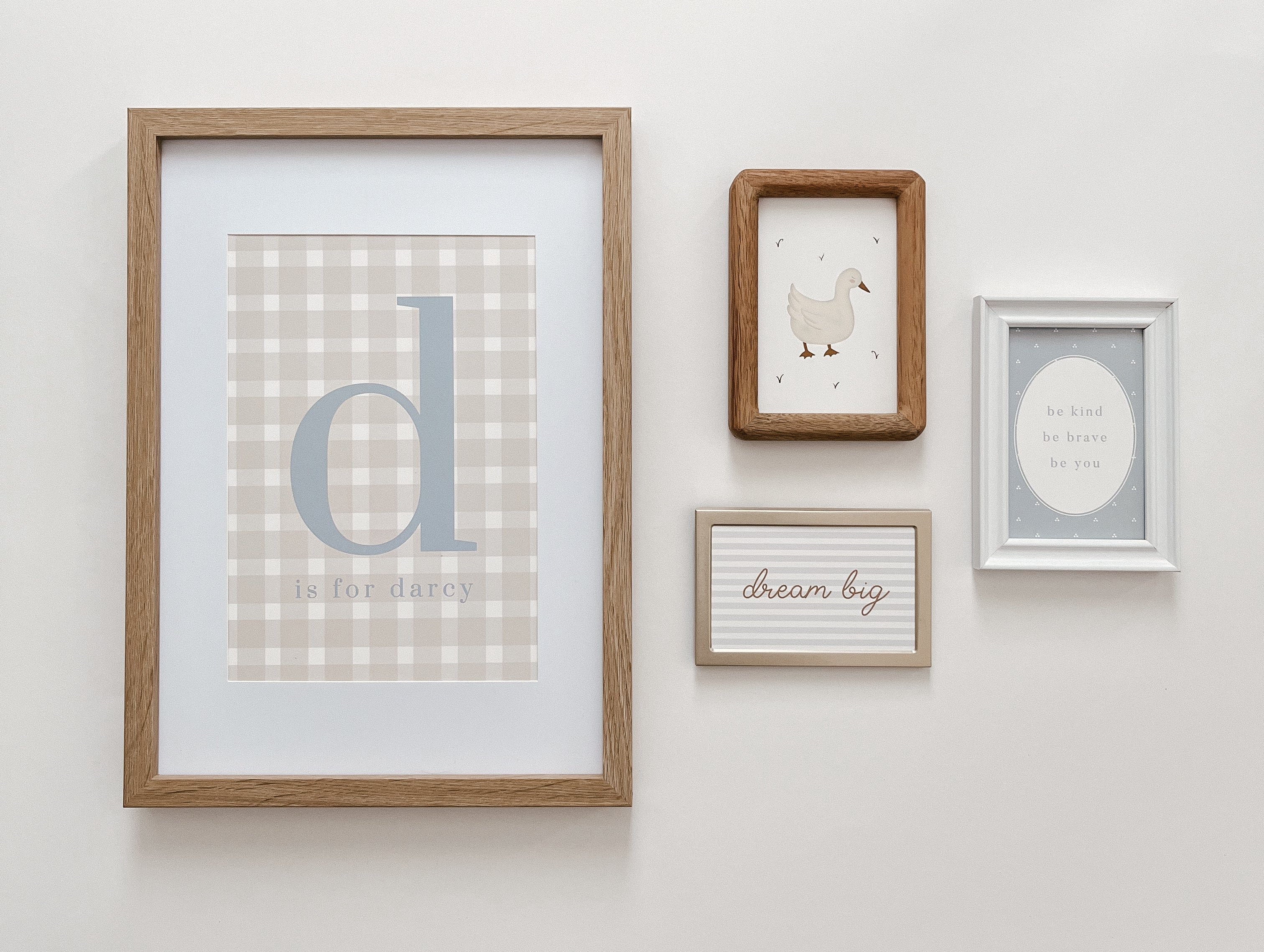 Gingham Name & Initial Print ~ Dusty Blue & Beige